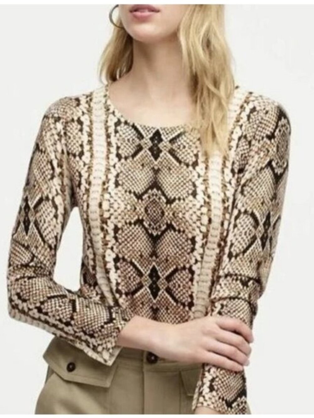 J. Crew Tippi Merino Wool Snake Print Sweater in Caramel Size M - Picture 2 of 8